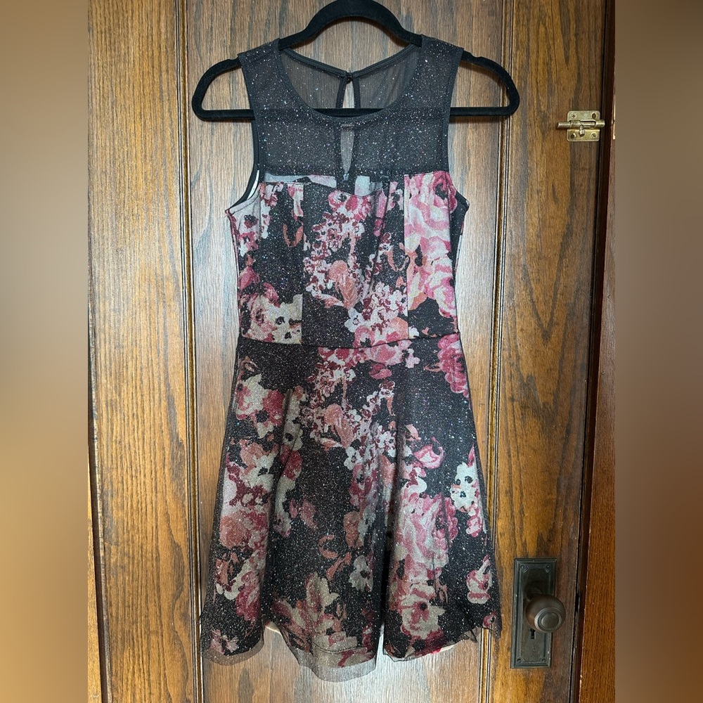 Floral Sleeveless Dress with Sheer Top
